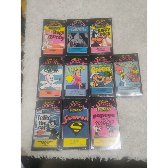 Other - LOT 10 NEW SEALED Superstar Cartoon Video VHS Vintage Popeye Superman Bugs Bunny